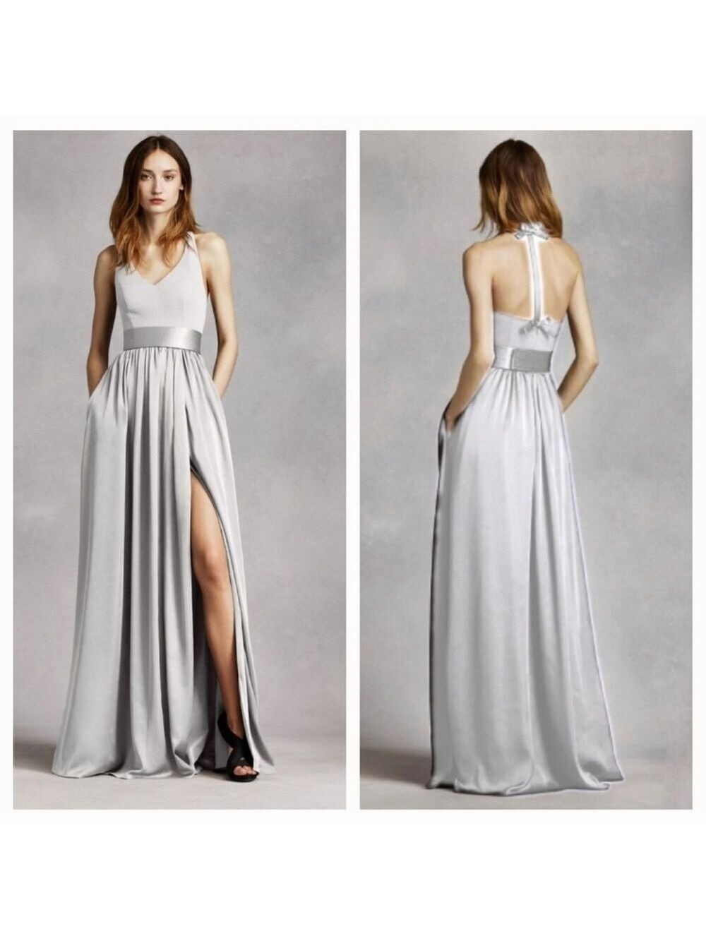 NWT White By Vera Wang V Neck Halter Gown with Sash, Size 4